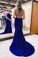 Deep V Neck Sequin Prom Dresses Mermaid Long Formal Dress MyChicDress