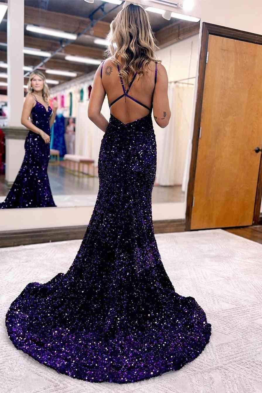 Deep V Neck Sequin Prom Dresses Mermaid Long Formal Dress MyChicDress