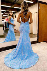 Deep V Neck Sequin Prom Dresses 2024 Mermaid Long Formal Dress