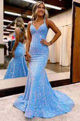 Deep V Neck Sequin Prom Dresses 2024 Mermaid Long Formal Dress