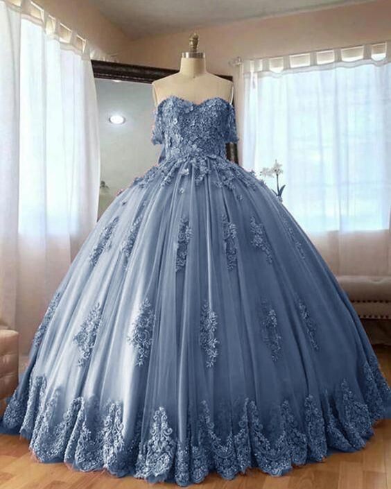 Dusty Blue Lace Quinceanera Dresses Ball Gowns Sweet 16 Dress MyChicDress