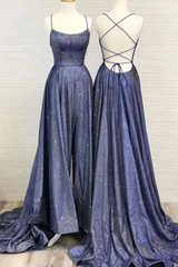 Vestidos de baile de lantejoulas linha A com glitter nas costas e divisão