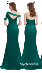 Elastic Satin Emerald Green Bridesmaid Dresses Off-the-shoulder Strapless MyChicDress