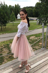 Lace Two Piece Homecoming Dresses Short Tulle Prom Dress