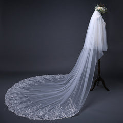 Elegant Tulle Lace Wedding Veils with Applique Sequined Edge 3MX3M