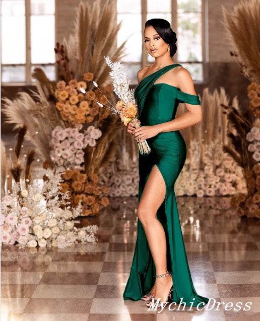 Emerald Green Bridesmaid Dresses Multiway High Split Mermaid Wedding Guest Dress MyChicDress