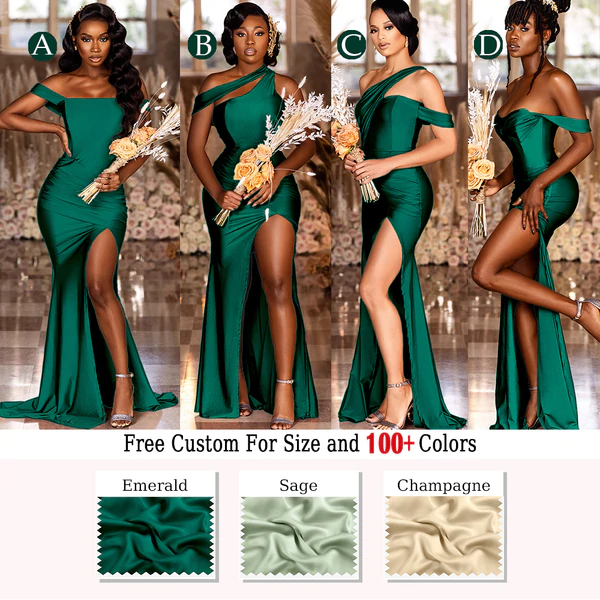 Emerald Green Bridesmaid Dresses Multiway High Split Mermaid Wedding Guest Dress MyChicDress