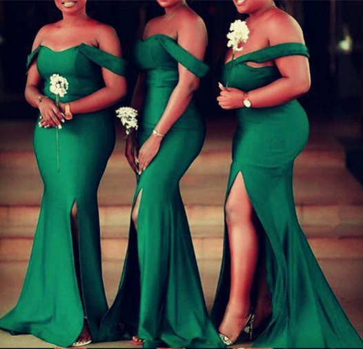 Emerald Green Bridesmaid Dresses Off the Shoulder Wedding Guest Dress MyChicDress