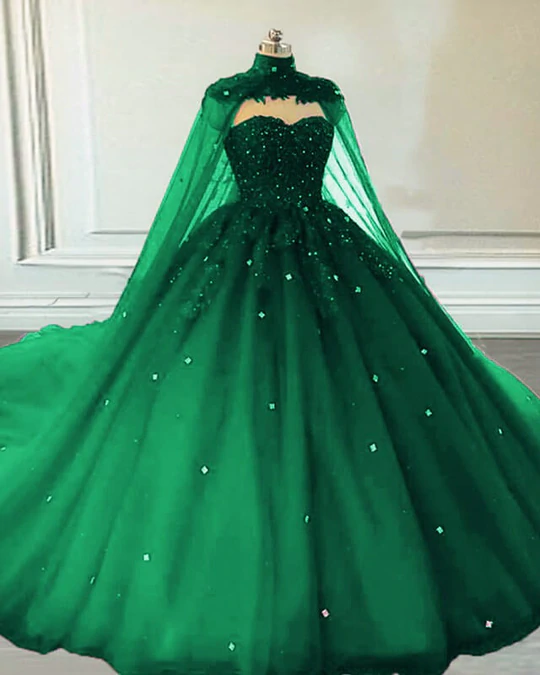 Emerald Green wedding Dresses Crystals With Cape Free