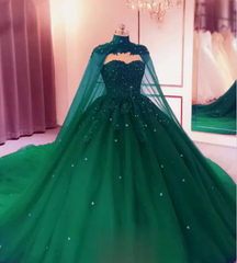 Emerald Green Quinceanera Dresses Crystals With Cape Free