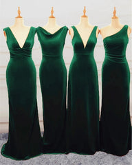 Floor Length Green Velvet Bridesmaid Dresses Mixed Wedding Guest Dress MyChicDress