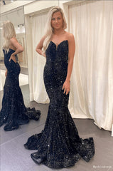 Floor Length Long Black Prom Dresses Sequin Mermaid Formal Dress MyChicDress