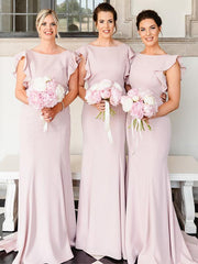 Floor Length Mermaid Jewel Pink Bridesmaid Dresses MyChicDress