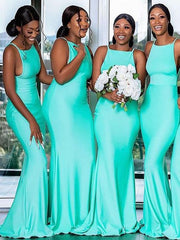 Floor Length Mermaid Sleeveless Long Turquoise Bridesmaid Dresses MyChicDress