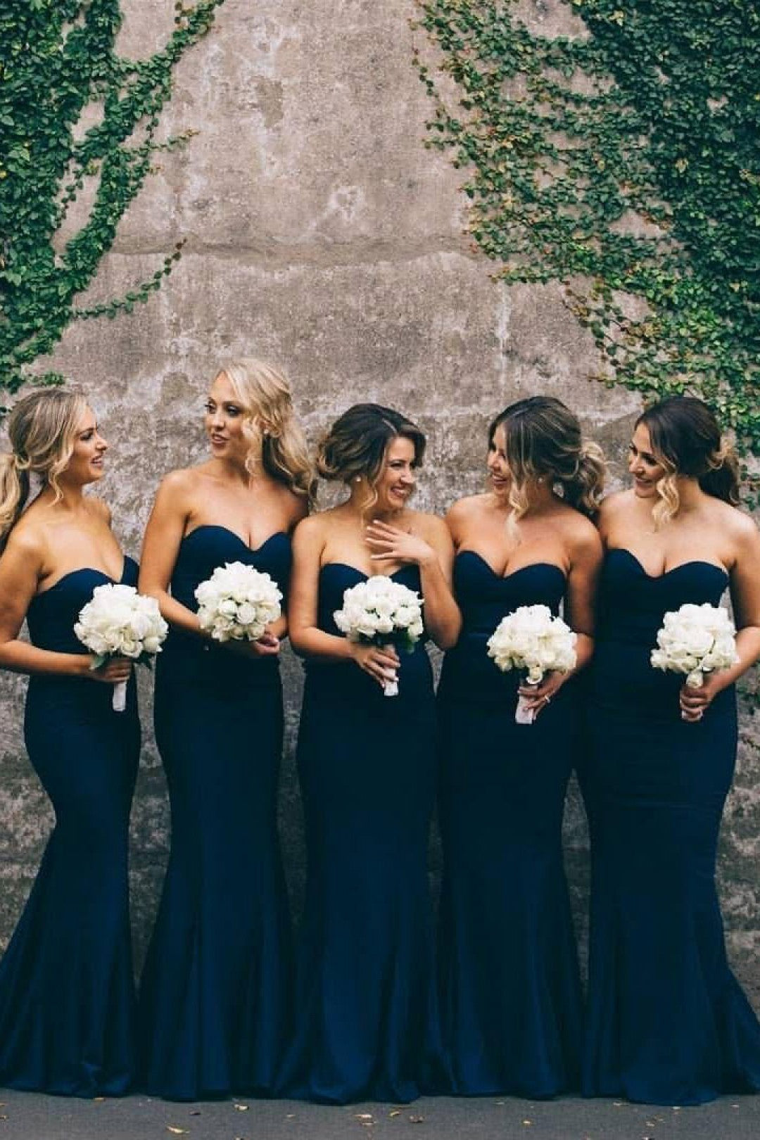 Floor Length Sweetheart Chiffon Navy Blue Bridesmaid Dresses MyChicDress