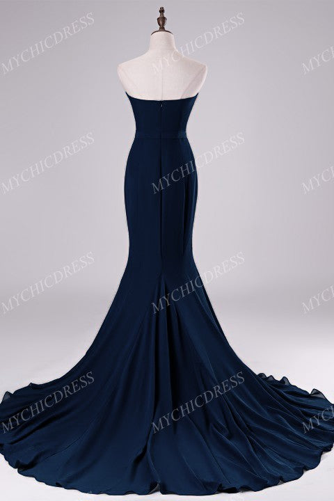 Floor Length Sweetheart Chiffon Navy Blue Bridesmaid Dresses MyChicDress