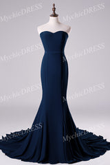 Floor Length Sweetheart Chiffon Navy Blue Bridesmaid Dresses MyChicDress