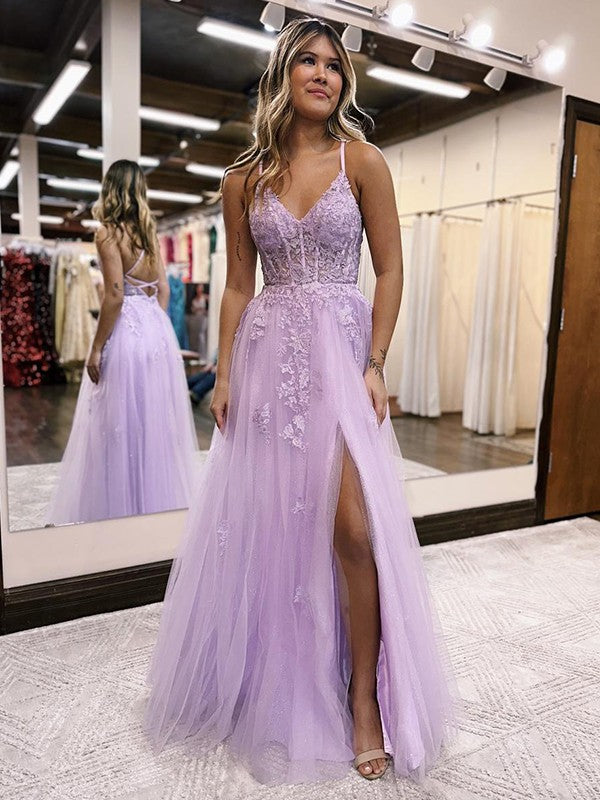 Floor Length Violet Purple Corset Lace Prom Dresses 2025 A Line Graduation Dress MyChicDress