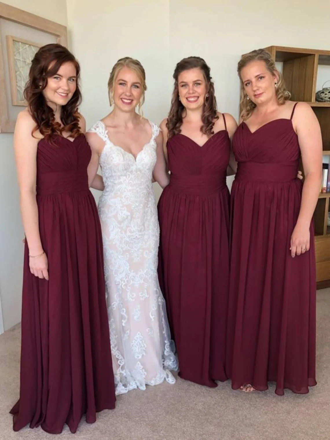 Floor-length Long Chiffon Spaghetti Straps Burgundy Bridesmaid Dresses MyChicDress