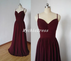 Floor-length Long Chiffon Spaghetti Straps Burgundy Bridesmaid Dresses MyChicDress