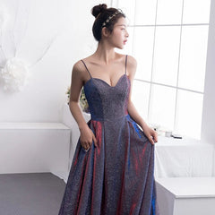 A Line Glitter Prom Dresses Metallic Gowns Spaghetti Straps