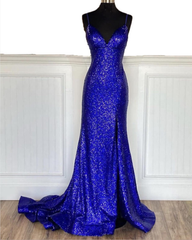 Glitter Royal Blue 2024 Sequins Prom Dresses Regency Backless Mermaid Formal Dress MyChicDress