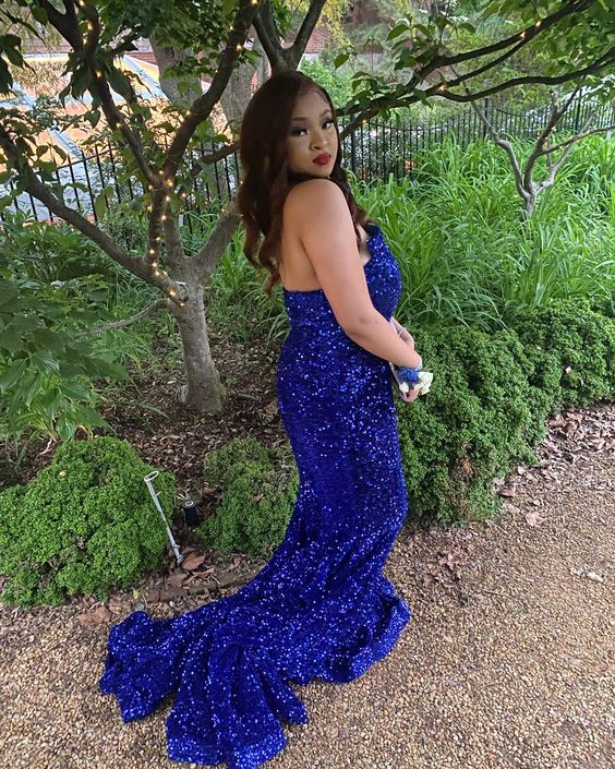 Glitter Sequin Royal Blue Prom Dresses 2024 Long Mermaid Evening Dress MyChicDress