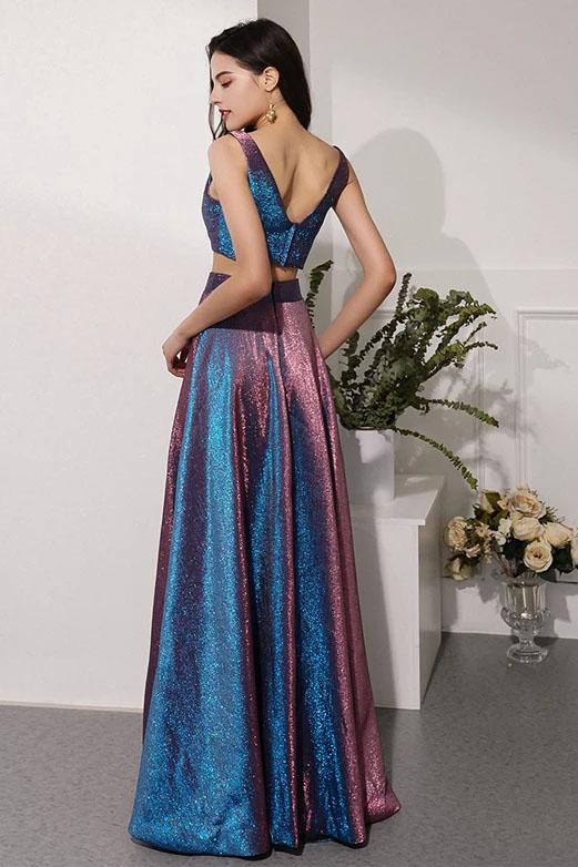 Glitter Two Piece Sequin Prom Dresses Long Evening Dress MyChicDress