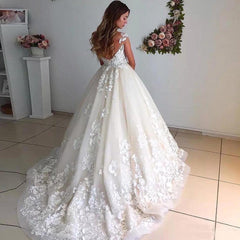 Gorgeous A Line Lace Ivory Wedding Dresses Sleeveless V Neck Back MyChicDress