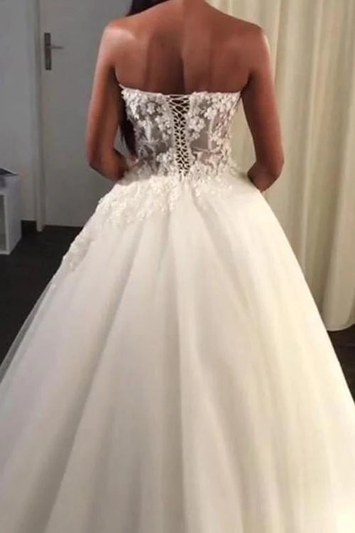 Gorgeous A Line Sweetheart Vintage Lace Wedding Dresses Tulle Lace Up Back MyChicDress