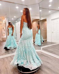 Gorgeous Lace Mermaid Blue 20224 Prom Dresses Sweetheart Long Formal Dress UK MyChicDress