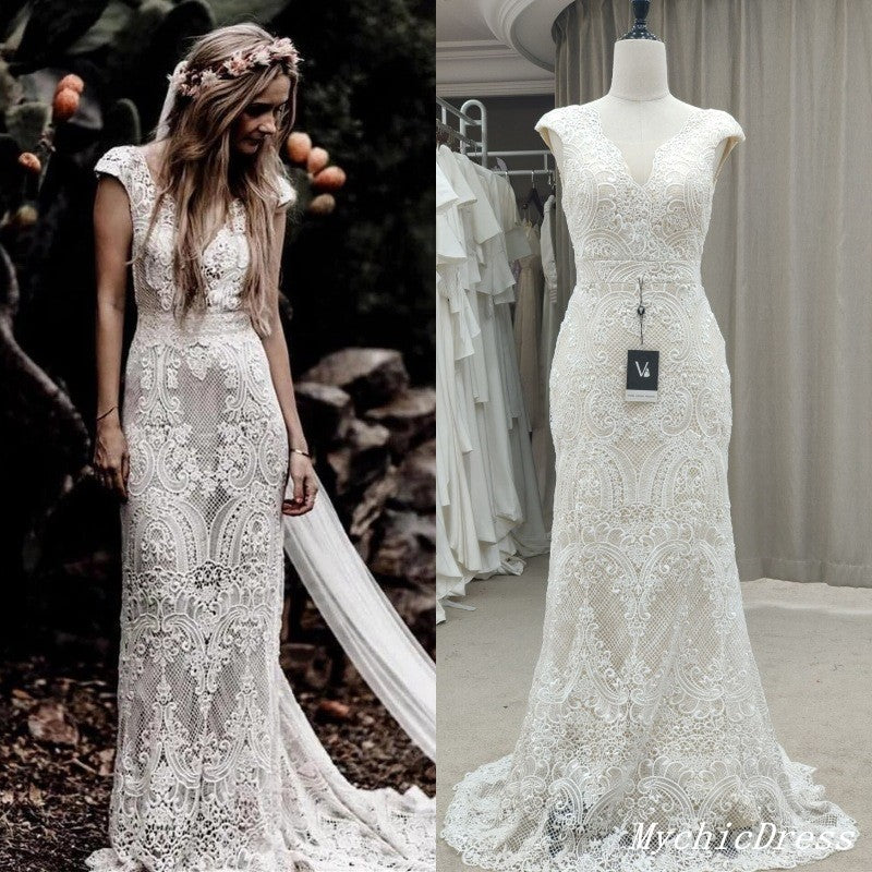 Gorgeous Lace Vintage Boho Wedding Dresses Mermaid Long Bridal Gowns MyChicDress