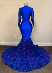 Gorgeous Mermaid Royal Blue Prom Dresses 2024 Long Sleeve Sequin Formal Gala Gowns MyChicDress