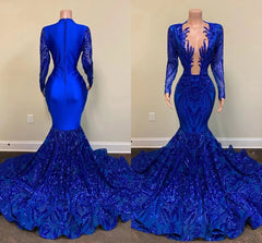 Gorgeous Mermaid Royal Blue Prom Dresses 2024 Long Sleeve Sequin Formal Gala Gowns MyChicDress