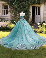 Gorgeous Sweetheart Blue Ball Gown Quinceanera Dress Strapless with 3D Flowers MyChicDress