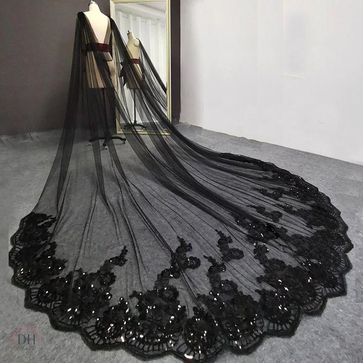 Gothic Wedding Cape Black with Bling Sequin Lace for Bridal MyChicDress