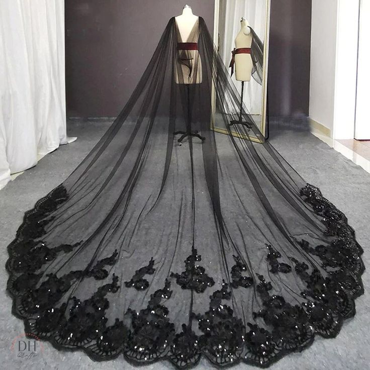 Gothic Wedding Cape Black with Bling Sequin Lace for Bridal MyChicDress