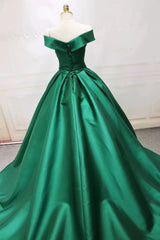 Green Satin Long Off The Shoulder Ball Gowns Quinceanera Dresses