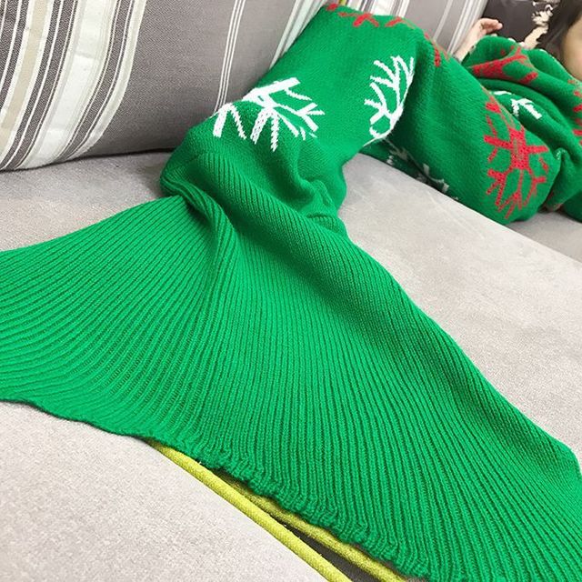 Green Snowflake Kids Mermaid Tail Blanket for girls MyChicDress