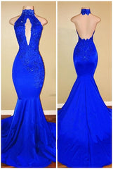 Halter Backless Mermaid Royal Blue Prom Dresses MyChicDress