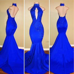 Halter Backless Mermaid Royal Blue Prom Dresses - MyChicDress