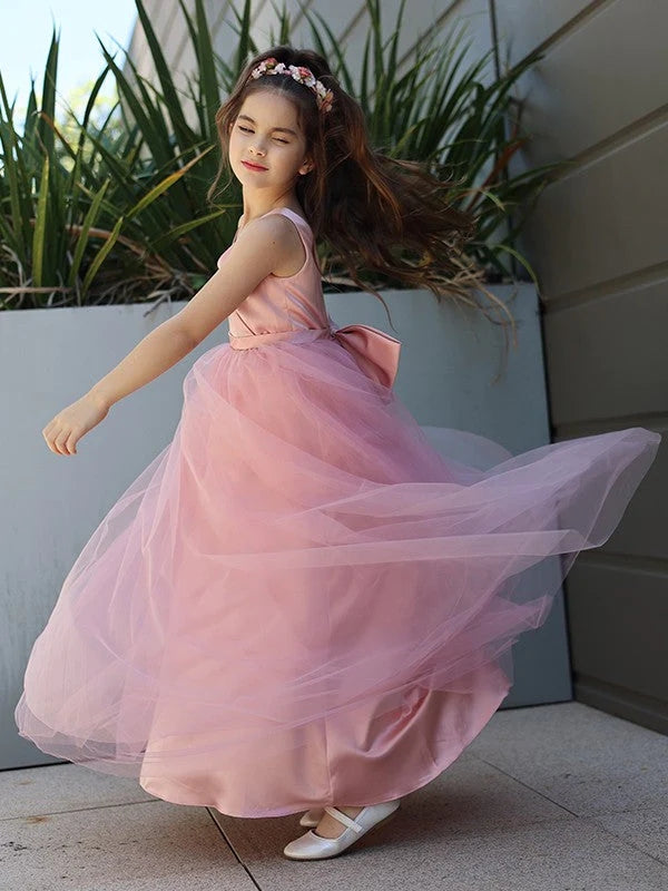 Hop Sleeveless Tulle Pink Flower Girl Dresses Cheap with Bowknot MyChicDress