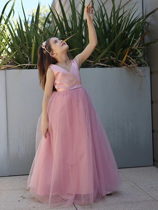 Hop Sleeveless Tulle Pink Flower Girl Dresses Cheap with Bowknot MyChicDress