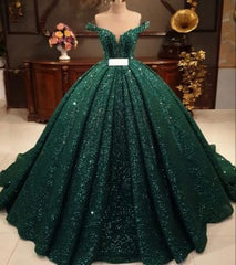 Hot Appliques Ball Gown 2025 Dark Green Wedding Dress Sequin Quinceanera Dress MyChicDress