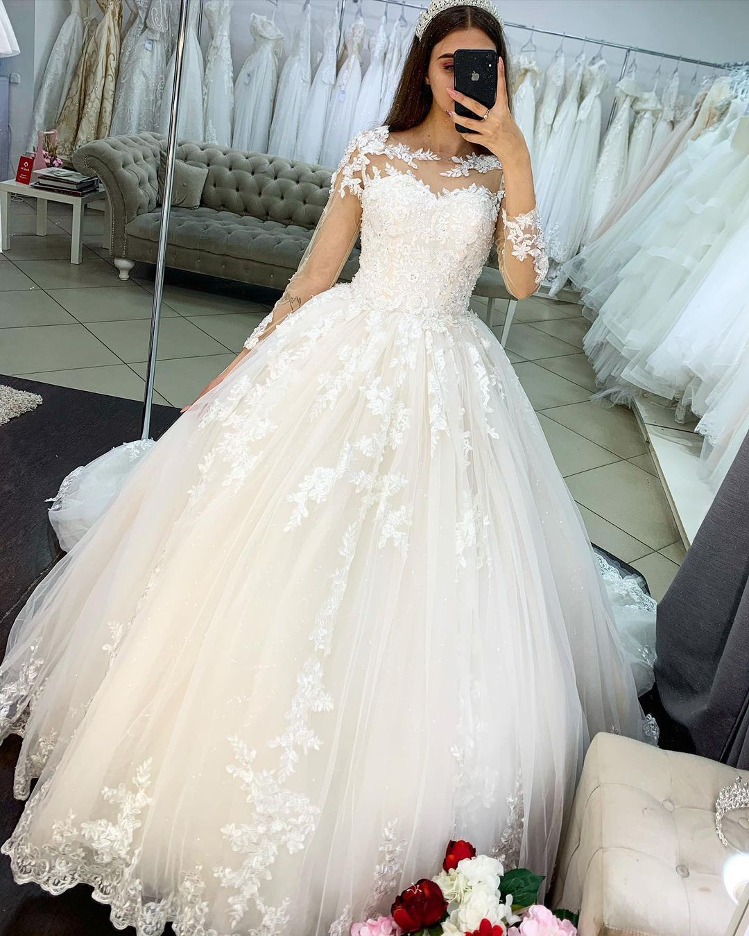 Hot Ball Gown Lace Wedding Dresses Long Sleeves Bridal Wear MyChicDress