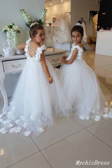 Hot Floor Length Flowers Tulle White Flower Girl Dresses Cheap MyChicDress