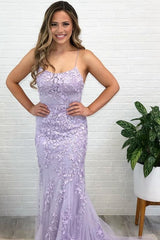 Hot Lace 2024 Lilac Prom Dresses Mermaid Spaghetti Straps Long Evening Dress MyChicDress