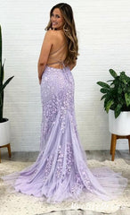 Hot Lace 2024 Lilac Prom Dresses Mermaid Spaghetti Straps Long Evening Dress MyChicDress