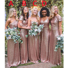 Hot Mismatched Gold Rose Sequined Bridesmaid Dresses MyChicDress