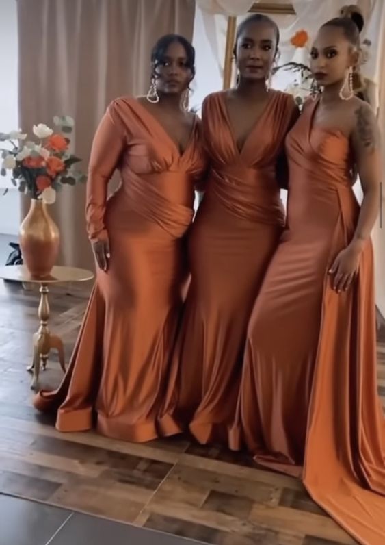 Hot Multiway Orange Bridesmaid Dresses Stretch Satin Wedding Guest Dress MyChicDress